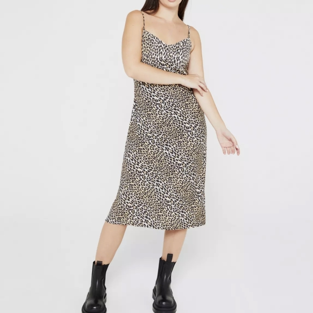 SHEIN Curve Women's Leopard Striped Spaghetti Strap Stretch Midi Dress Size OXL